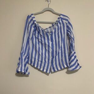 Nasty gal blue and white stripped off the shoulder top